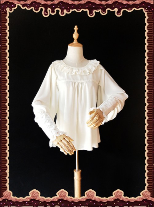 Sugar And Matcha Series Ivory Retro Bats Sleeve Classic Lolita Shirt  |  Blouses