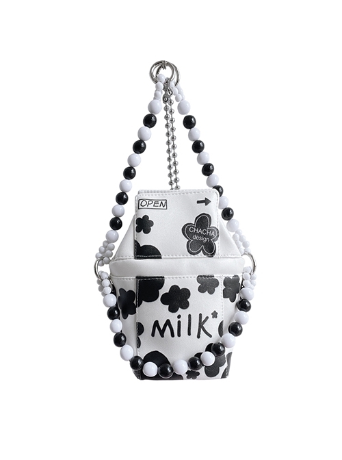 Summer Cute Black White Milk Box Design Printing Handmade Beading Decoration Phone Bag Sweet Lolita Portable Messenger Bag  |  Lolita Bags