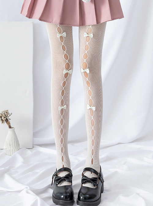 Summer Fishnet Socks Hollow Out Bowknot Pure Color Classic Lolita Pantyhose  |  Lolita Socks