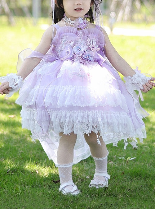 Summer Purple Three-Dimensional Flower Decoration Lace Bowknot Princess Dress Sweet Lolita  Kids Sleeveless Dress  |  Kids Dresses