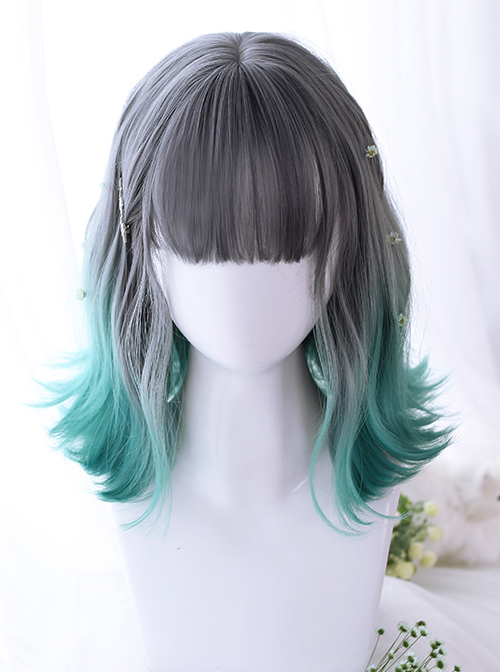 Summer Series Gray Gradient Green Irregular Micro Roll Lolita Wigs  |  Wigs