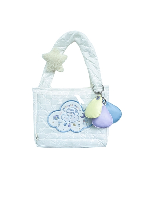 Summer White Clouds Embroidery Plush Star Decoration Cute Canvas Bag Sweet Lolita Portable Bag  |  Lolita Bags