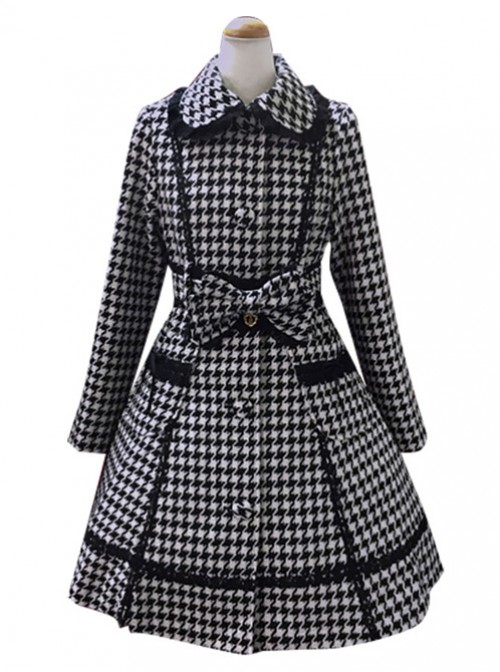 Swallow Plaids Slim Fit Lace Lapel Lolita Woolen Winter Coat  |  Coat & Jacket