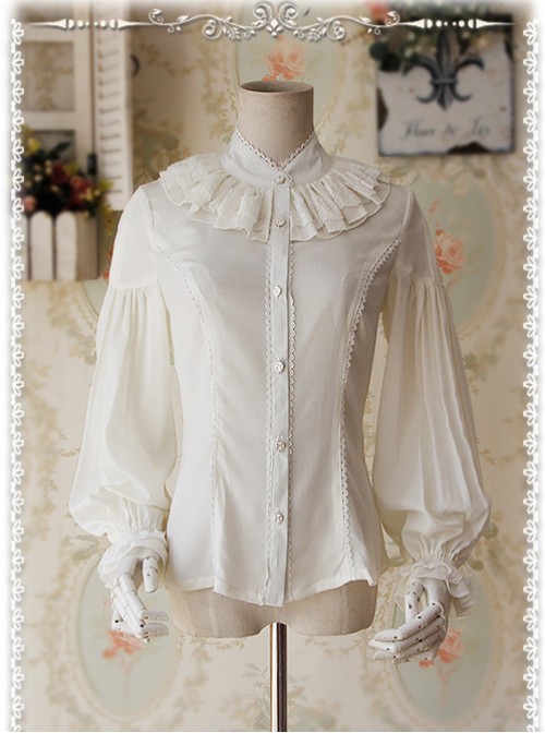 Swan Lake’s Love Series Milky White Chiffon Long Puff Sleeve Classic Lolita Shirt  |  Blouses