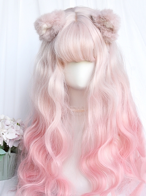 Sweet Cool Girly Rice Noodles Gradient Classic Lolita Cute Wool Roll Fluffy Air Qi Bangs Difference Big Wave Wig  |  Wigs