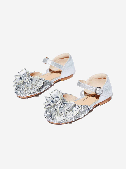 Sweet Mesh Bowknot Rhinestone Vamp Children Princess Flat shoes  |  Kids Shoes