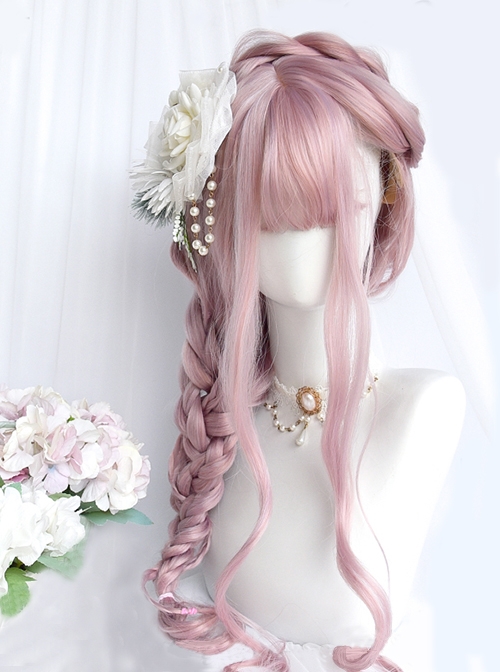 Sweet Pink Simple Big Waves Air Bangs Classic Lolita Long Hair Wigs  |  Wigs