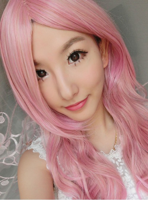 Sweet Pink with Gold Long Curls Lolita Wig  |  Wigs