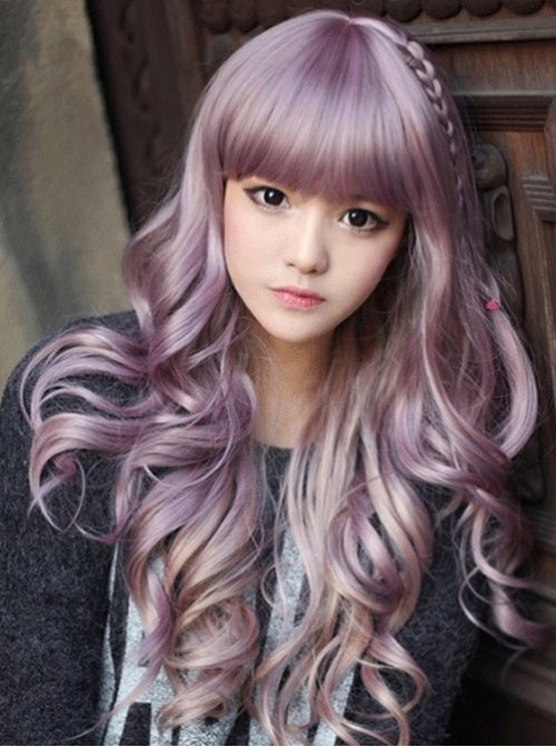 Sweet Purple to Rosy Brown Long Curls Lolita Wig  |  Wigs