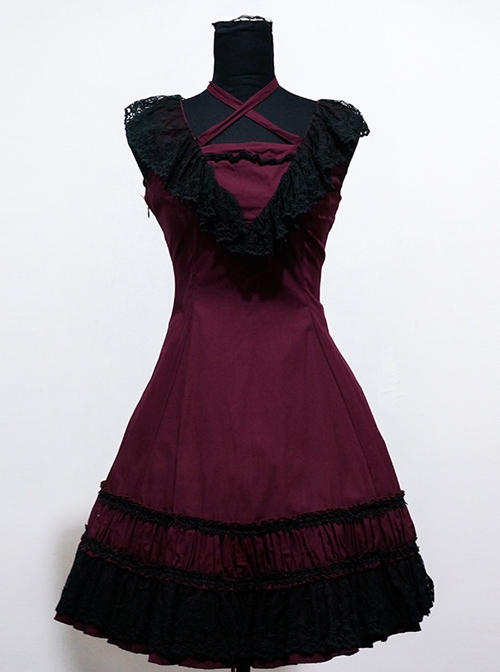 Sweet Purplish Red Sleeveless Lace Lolita Dress  |  Classic Lolita Dresses