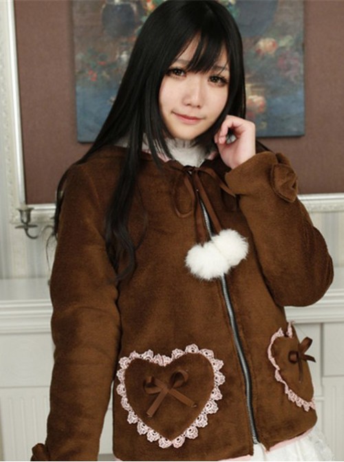 Sweet Thermal Coffee Little Bears Lolita Coat  |  Plus Size Lolita Coat & Jacket