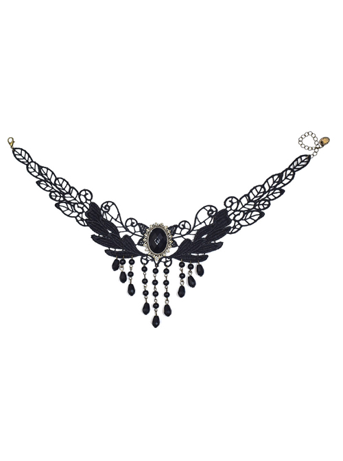 Tassel Pendant Black Lace Gothic Lolita Necklace  |  Lolita Necklaces