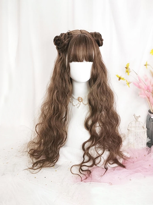 Tea Party Exquisite Versatile Bubble Wavy Fluffy Brown Wool Roll Long Curly Hair Classic Lolita Full Head Wig  |  Wigs