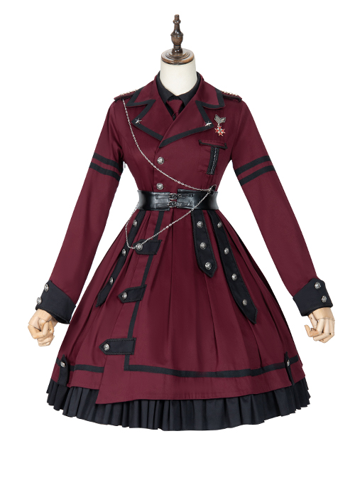 The Battle Of The Jedi Series OP Pure Color Military Style Lolita Red Black Autumn Winter Long Sleeve Dress  |  Classic Lolita Dresses