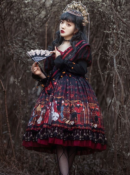 The Queen Of Hearts Series OP Gothic Lolita Printing Long Sleeve Dress  |  Plus Size Lolita Dresses