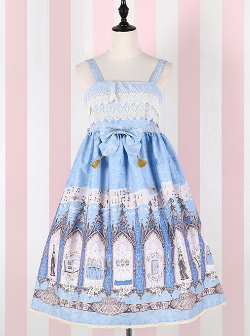 The Traveler’s Hymn Series High Waist Bowknot Classic Lolita Sling Dress  |  Classic Lolita Dresses