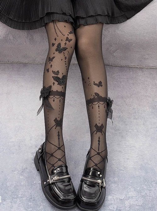 Three-Dimensional Butterfly Summer Thin Solid Color Butterfly Printing Classic Lolita Pantyhose  |  Lolita Socks