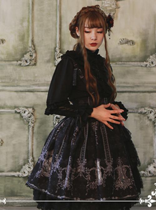 Tristan And Isolde Series Exquisite Printing Black Gothic Lolita Skirt  |  Skirts