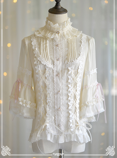 Trumpet Sleeve Stand Collar Chiffon Lolita Shirt  |  Blouses