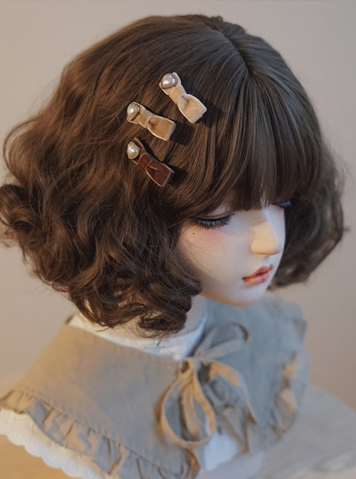 Velvet Bow Brown Autumn Winter Heart Decoration Handmade Classic Lolita Hair Clip  |  Lolita Hairpins