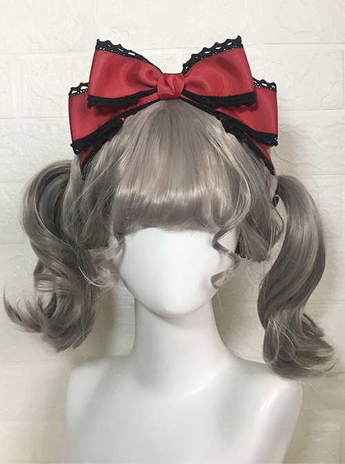 Versatile Handmade Satin Sweet Cool Black Marginal Lace Gothic Lolita Large Bowknot Hairpin  |  Lolita Hairpins