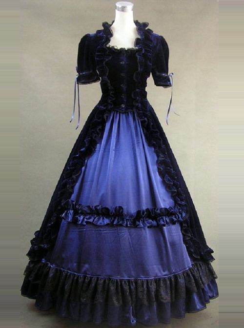 Victorian Ruffles Black And Blue Gothic Lolita Prom Dress  |  Lolita Prom Dresses