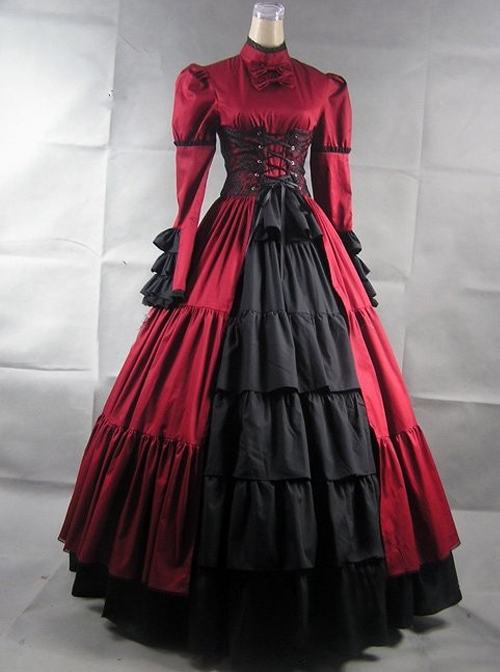 Victorian Stand Collar Long Sleeve Gothic Lolita Prom Long Dress  |  Plus Size Lolita Dresses