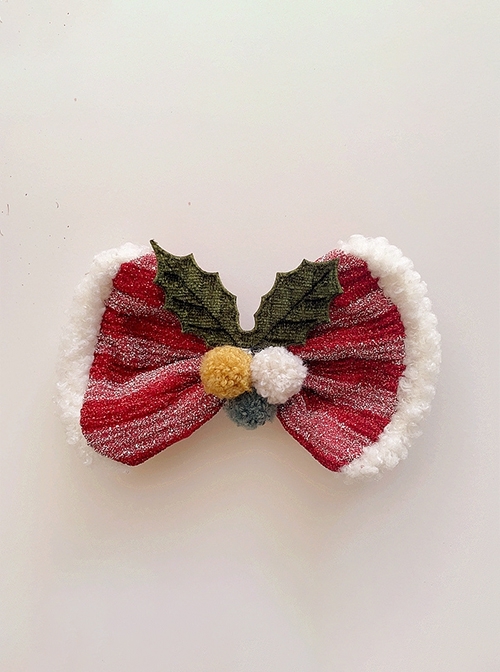 Vintage Christmas Hairball Striped Bow Knot Cute Classic Lolita Kids Hair Clips  |  Kids Headbands