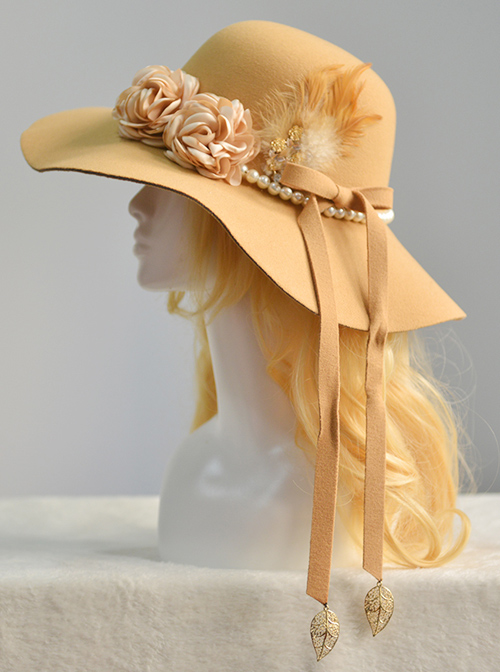 Vintage Elegance Imitation Cashmere Pearl Feather Women’ Classic Lolita Hat  |  Lolita Headbands