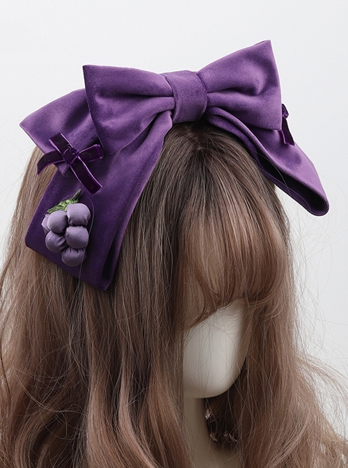 Vintage Grape Deep Purple Bowknot Velvet Classic Lolita Headband  |  Lolita Headbands