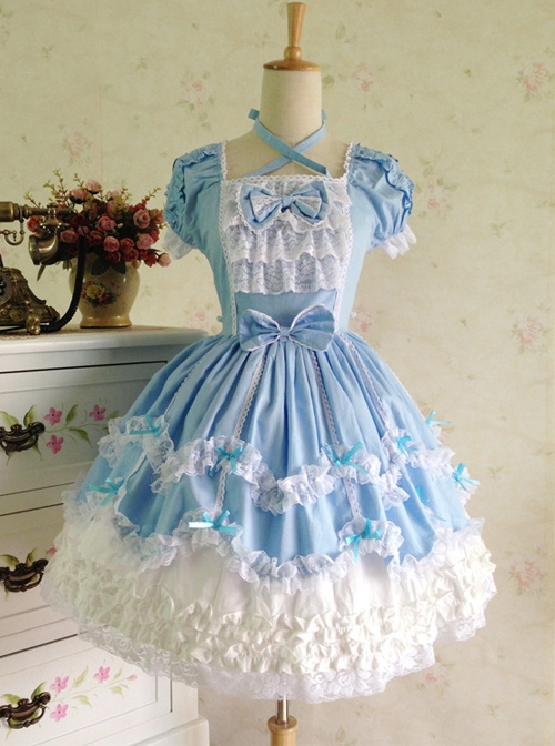 Vintage Lace Party Prom Cotton Short Sleeve Sweet Lolita Dress  |  Plus Size Lolita Dresses