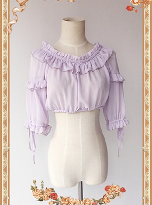 Violet Lovely Puff Sleeve Lolita Super Short Top  |  Blouses