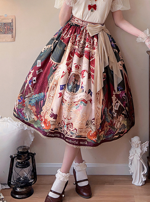 Wanhua Mirror Series Retro Oil Painting Printing Simple Lace Hem Classic Lolita Skirt  |  Skirts