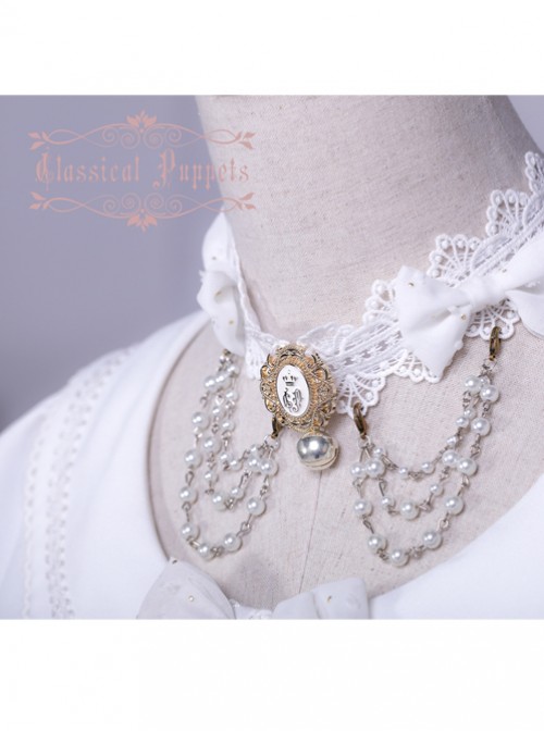 Wedding Cat Series Pearl Chain White Lace Lolita Necklace  |  Lolita Necklaces