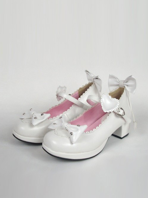 White 1.8″ Heel High Lovely PU Point Toe Bow Decoration Platform Girls Lolita Shoes  |  Lolita Shoes