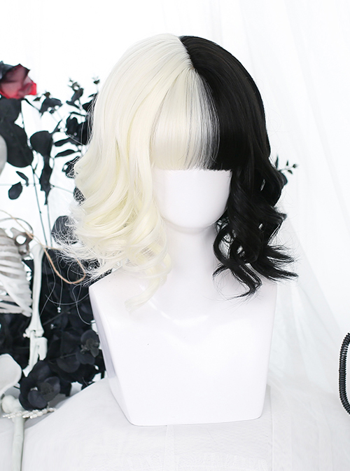 White Black Short Curly Wig Gothic Lolita Wigs  |  Wigs