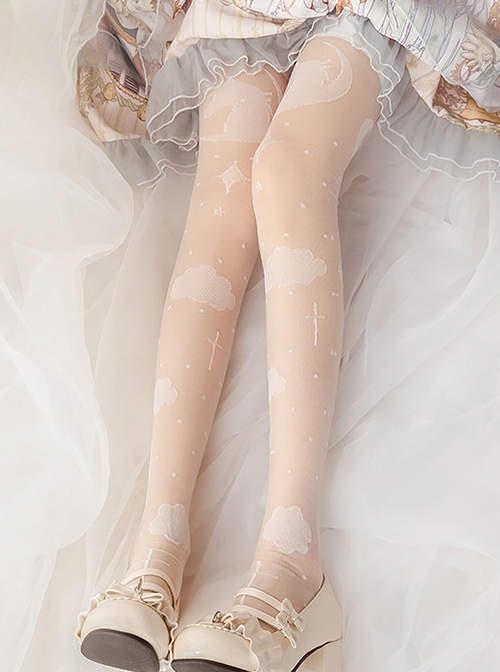 White Cloud Unicorn Print Summer Thin Breathable Classic Lolita Long Socks  |  Lolita Socks