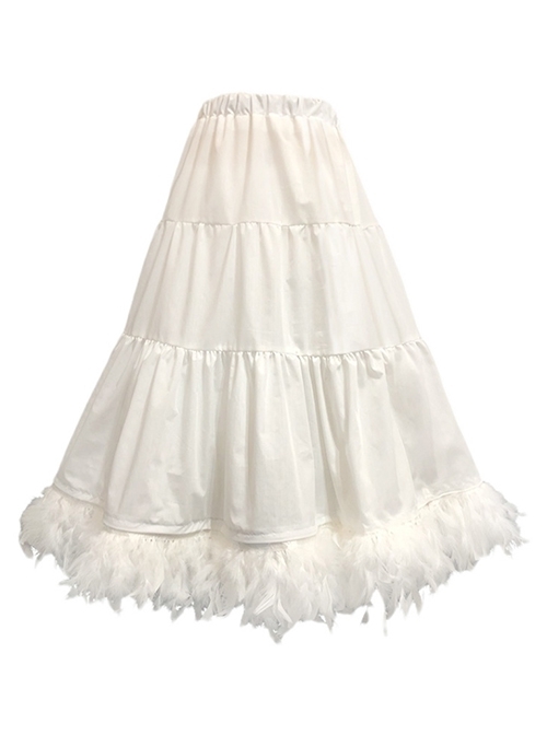 White Daily Detachable Feathers Boneless Classic Lolita Mid-Length Petticoat  |  Skirts