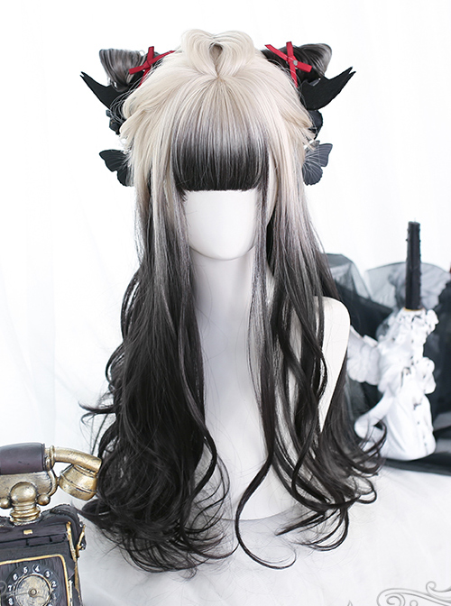 White Gradient Black Long Curly Wig Classic Lolita Wigs  |  Wigs