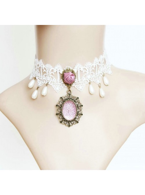 White Lace Cute Bead Lolita Necklace  |  Lolita Necklaces