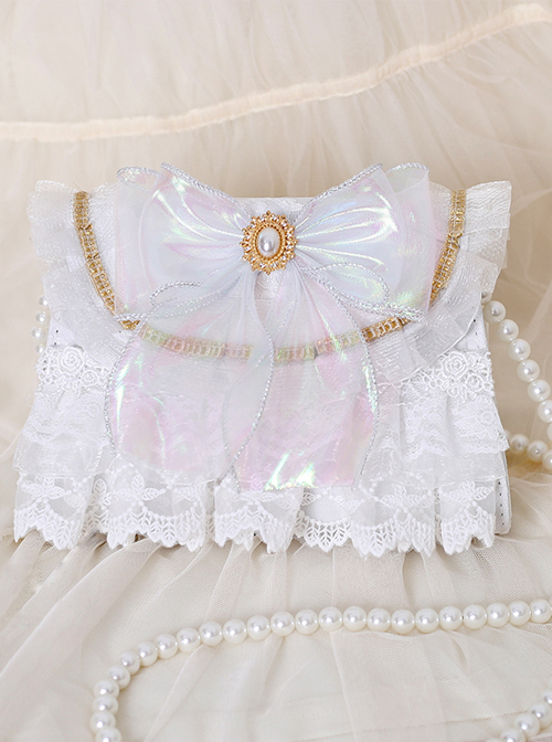 White Lace Pearly-lustre Bowknot Elegant Classic Lolita Pearl Chain Shoulder Bag  |  Lolita Bags