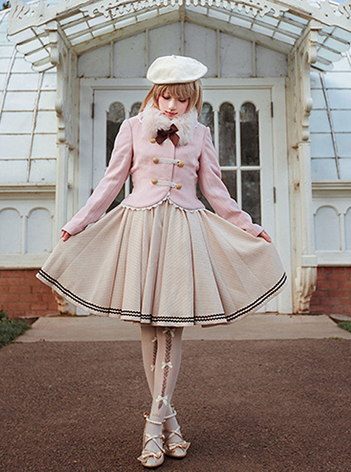 White Lace Pink Cute And Warm Lolita Napoleon Short Coat  |  Coat & Jacket