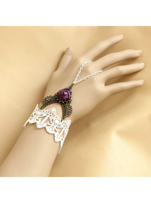 White Lace Purple Rose Lolita Wrist Strap  |  Lolita Wrist Straps