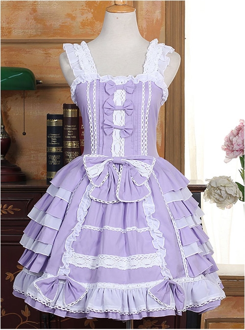 White Lace Violet Bowknot Sweet Lolita Sling Dress  |  Sweet Lolita Dresses