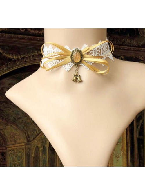 White Lace Yellow Bowknot Girls Lolita Choker  |  Lolita Necklaces