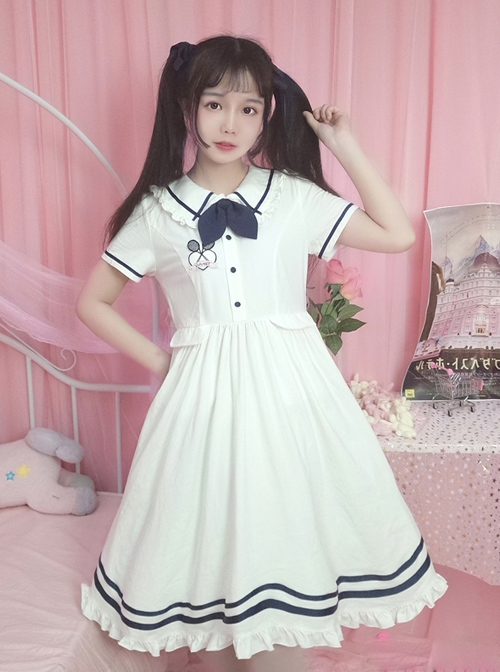 White Lapel Short Sleeve School Lolita Dress  |  Plus Size Lolita Dresses