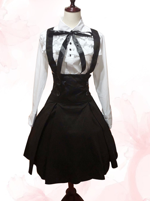 White Long Sleeves Blouse And Black Classic Lolita Skirt  |  Skirts