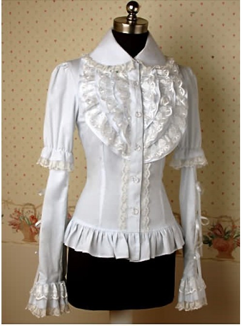 White Long Sleeves Lace Elegant Lolita Shirt  |  Blouses