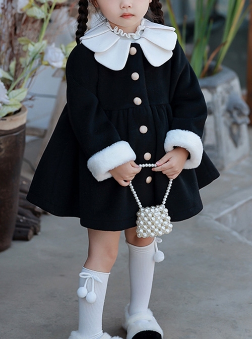 White Petal Collar Design Versatile Spring Autumn Fashion Cute Plush Cuffs Classic Lolita Kids Long-Sleeved Coat  |  Kids Coat