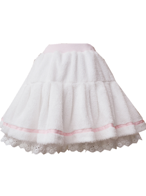 White Plush Cotton Lace Sweet Lolita Culottes  |  Skirts